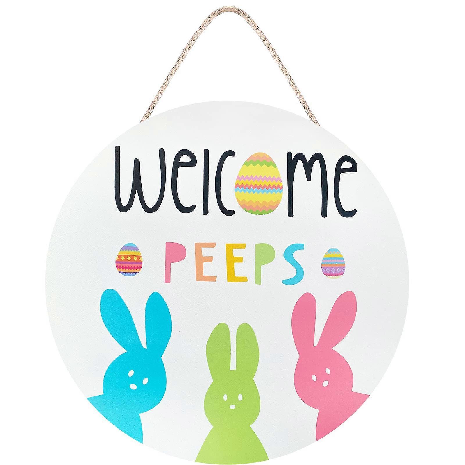 Easter welcome wreath, cute rabbit for the front door, happy Easter signs, front patio window wall farmhouse