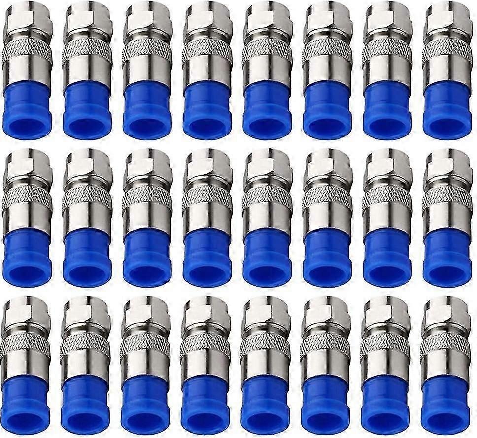 24pcs RG6 F Type Coaxial Compression Connector, Sat F Compression Connector, for RG6 Coaxial Cable (Silver+Blue)