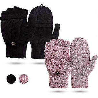 Manoplas sin dedos - Guantes de medio dedo de punto trenzado para mujer