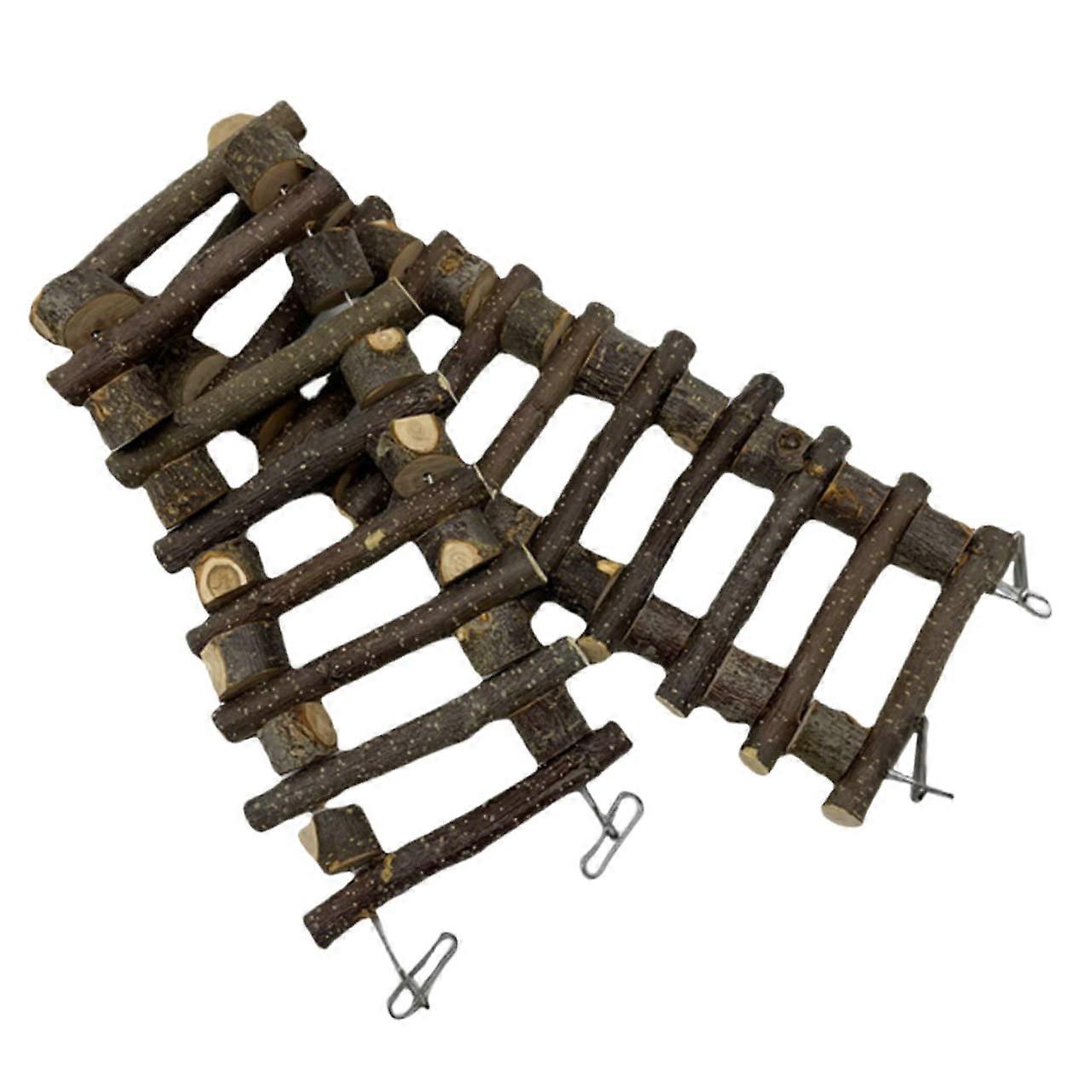 Parrot Wooden Ladder Bridge 50cm for Parakeets, Apple Wood Climbing Step Ladder, Small Bird Training Toy with Hooks