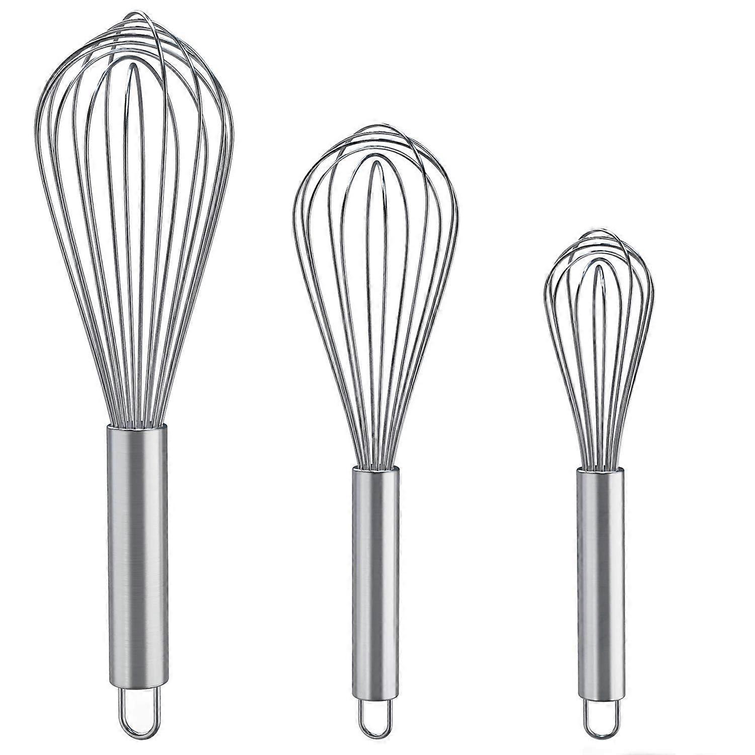 Whisks for Cooking - 3 Pack Stainless Steel Whisk Set, 8 Inch, 10 Inch, 12 Inch for Blending, Beating, and Stirring