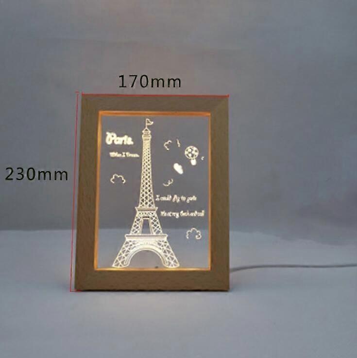 Creative DIY Wooden Photo Frame LED Night Light 3D Carving Beech Luminous Acrylic Crystal Decoration Customization LED 09