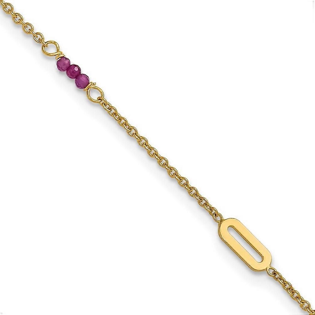 3.6mm 14k Solid Yellow Gold Polished Red Corundum Plus 1in Extension Anklet 9 Inch-Anklet for Women