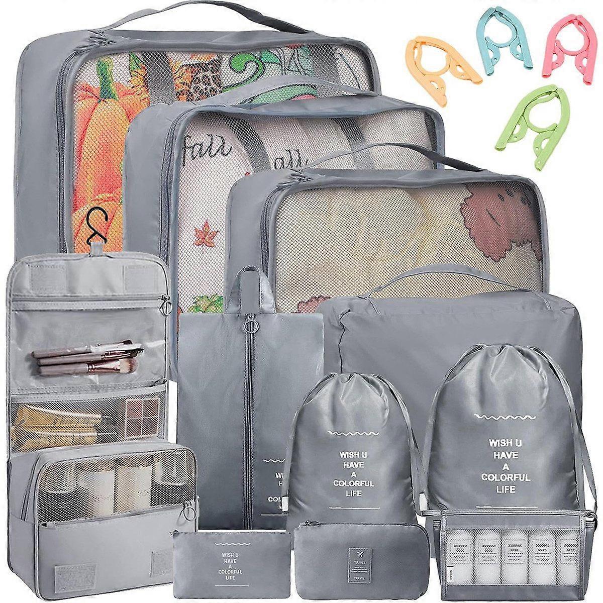 Storage bag set, waterproof organiser, 15 pieces, grey bag, durable, space-efficient