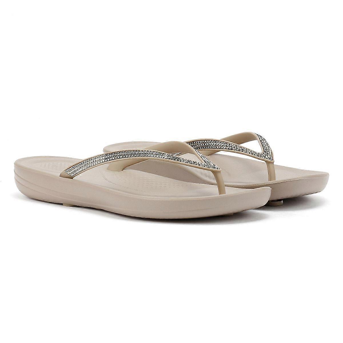 FitFlop Iqushion Ombre Sparkle Women's Taupe/Pewter Flip Flops