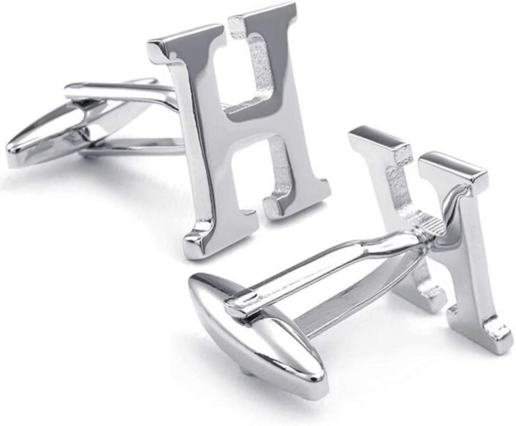 AVEKI Initial Alphabet Letter Cufflinks for Men Wedding Gift, H Silver