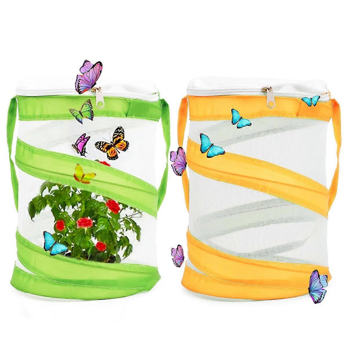 Butterfly Habitat Cage 2-Piece Set Foldable Pop-Up Insect Breeding Net Cage Plant Protection