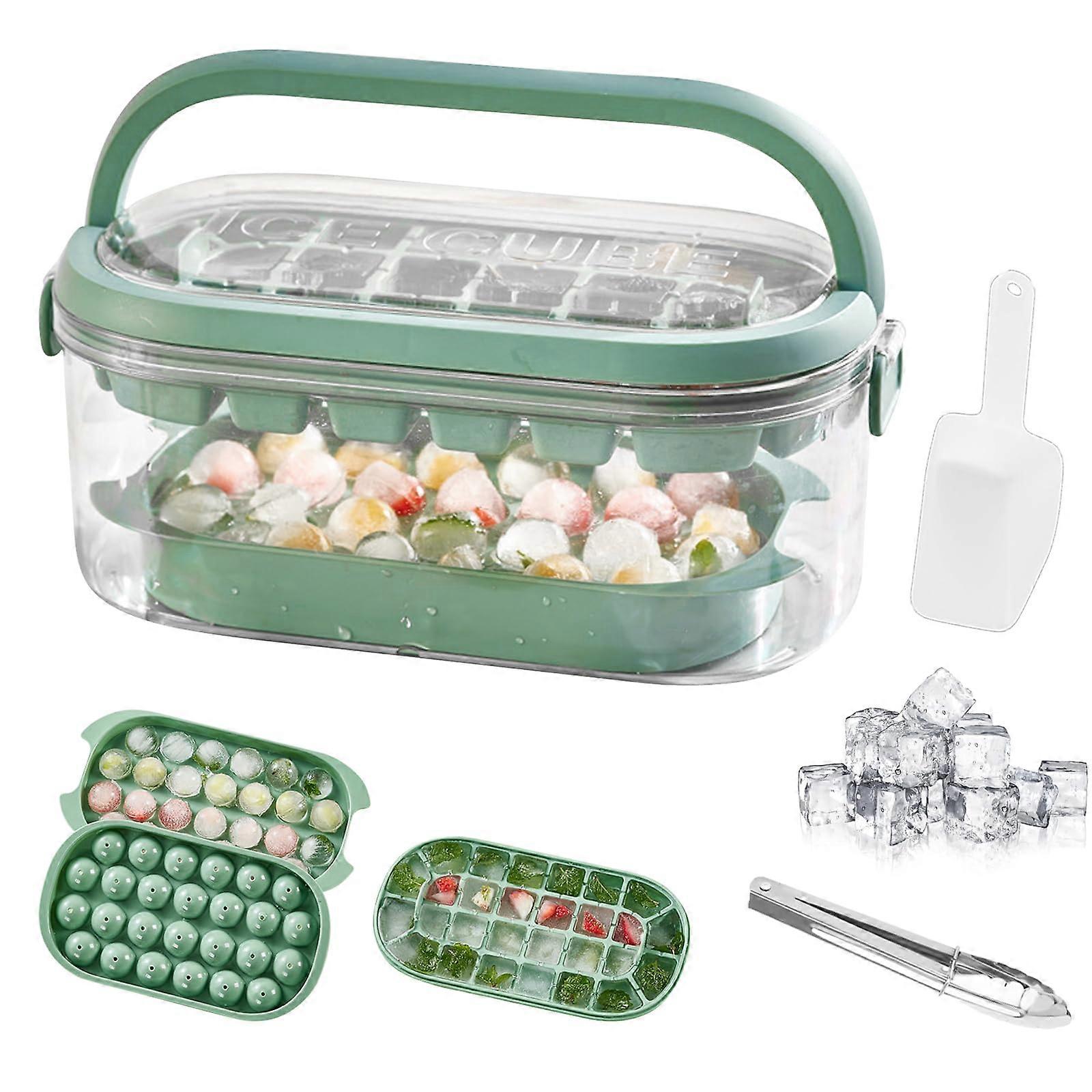 Silicone Ice Cube Tray with Lid and Container, Reusable Mini Round & Square Ice Trays with Ice Tongs for Cocktails and Beverages