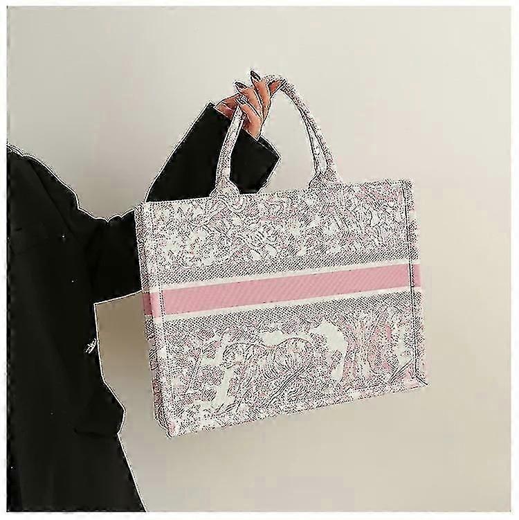 Pink Print Canvas Tote Book Shopper-Yvan