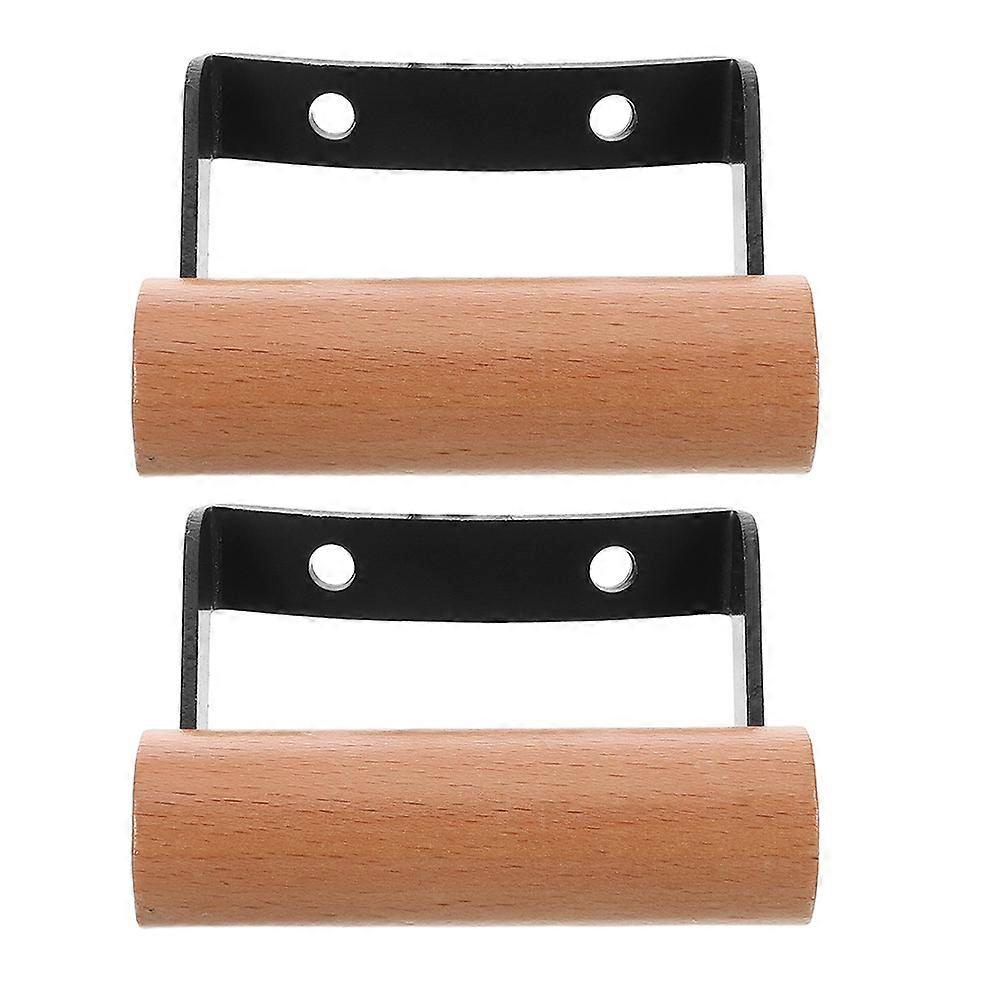 Ergonomic Anti-Scald Pot Side Handle Secure Installation for Cookware Light Brown Wood and Iron Material 8.50X7.00X3.00CM 2Pcs