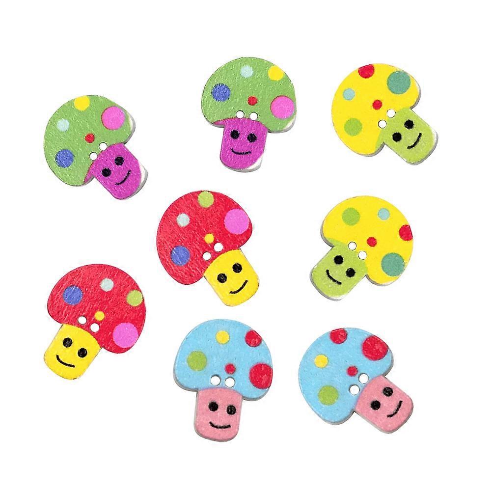 Button Decoration Wood Button Cartoon Small Mushroom House Shape Wooden Buttons Assorted Color for Sewing Projects 50Pcs