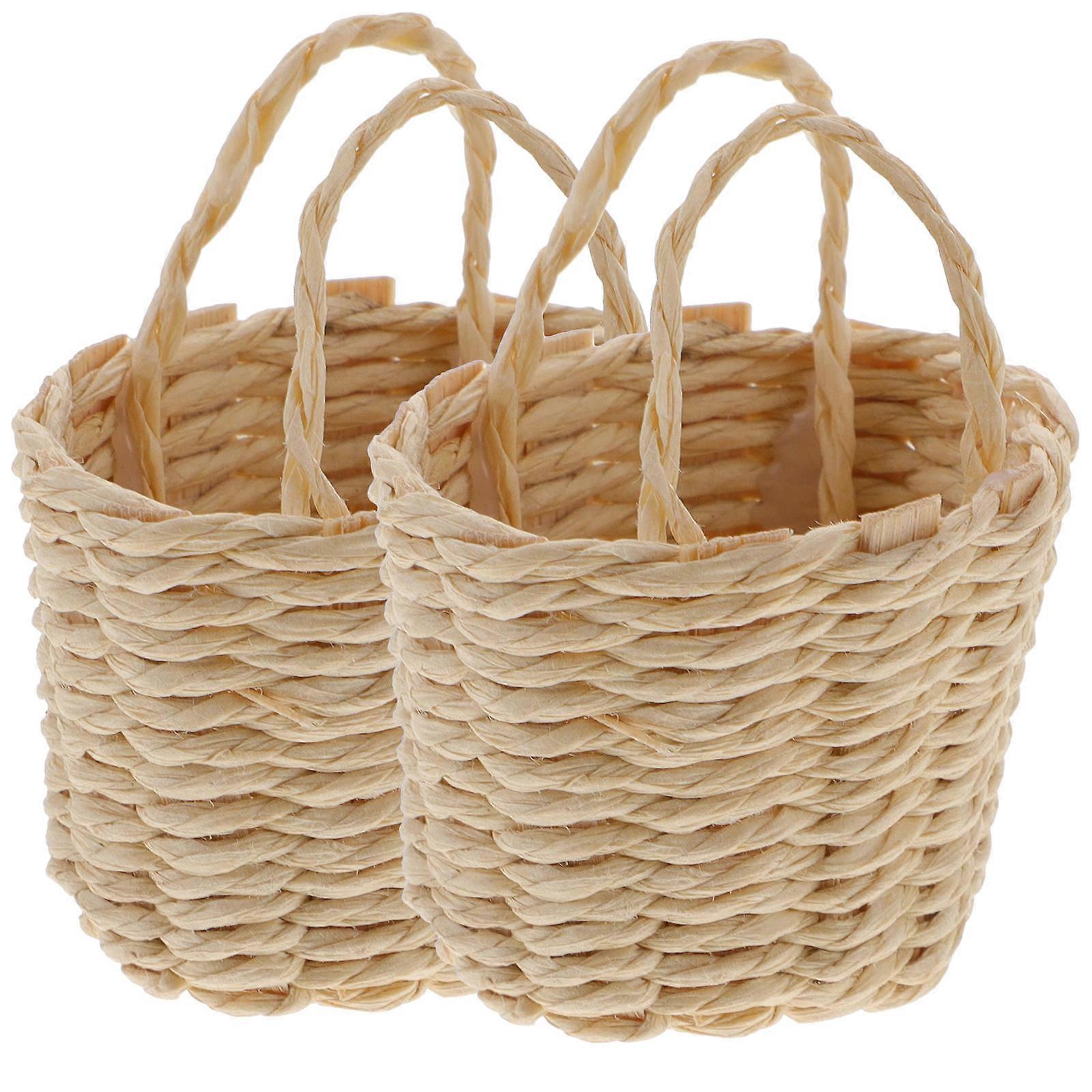 Mini Woven Flower Basket Tiny Candy present Basket Rustic Style Khaki 5x4cm 2Set