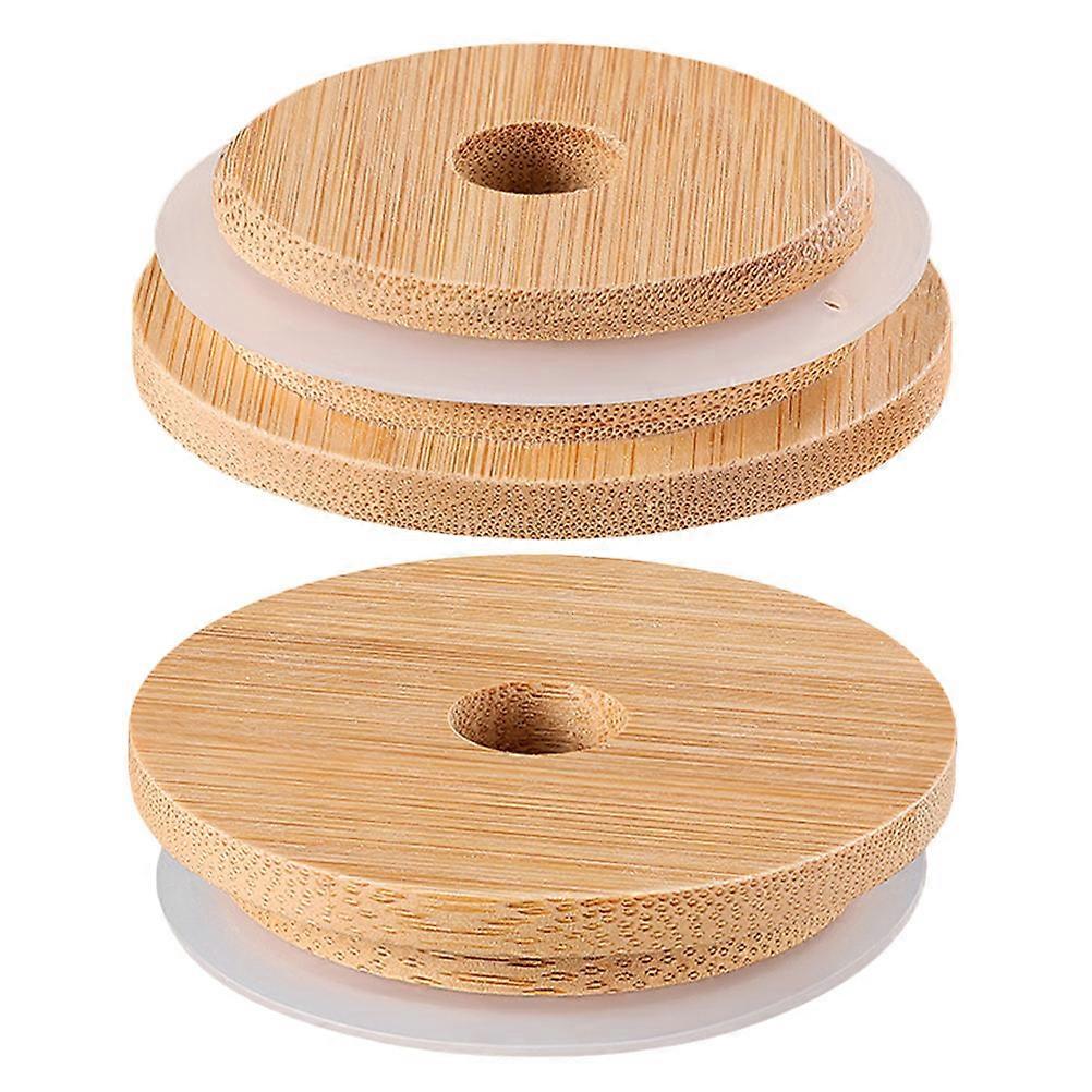 Glass Jar Bamboo Lid Round Shape Freshness 2Pcs