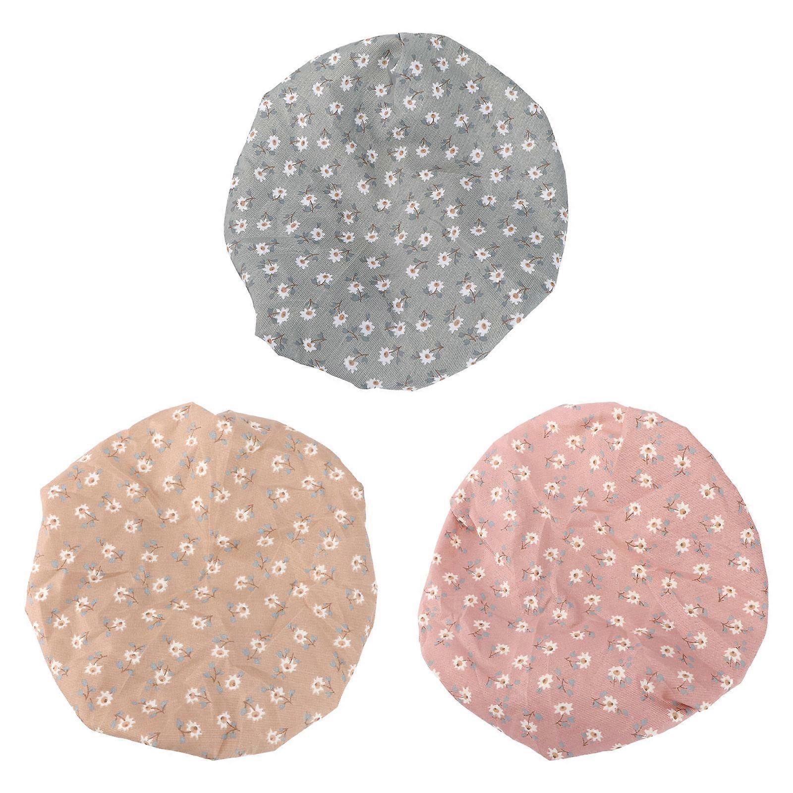 Double Layers Shower Cap For Home Users Waterproof Bath Cap 3Pcs