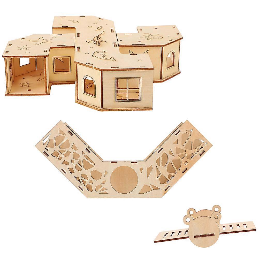 PreMade Hamster Maze Toy Set Light Yellow Wooden Climbing Structure for Pet Entertainment 1Set