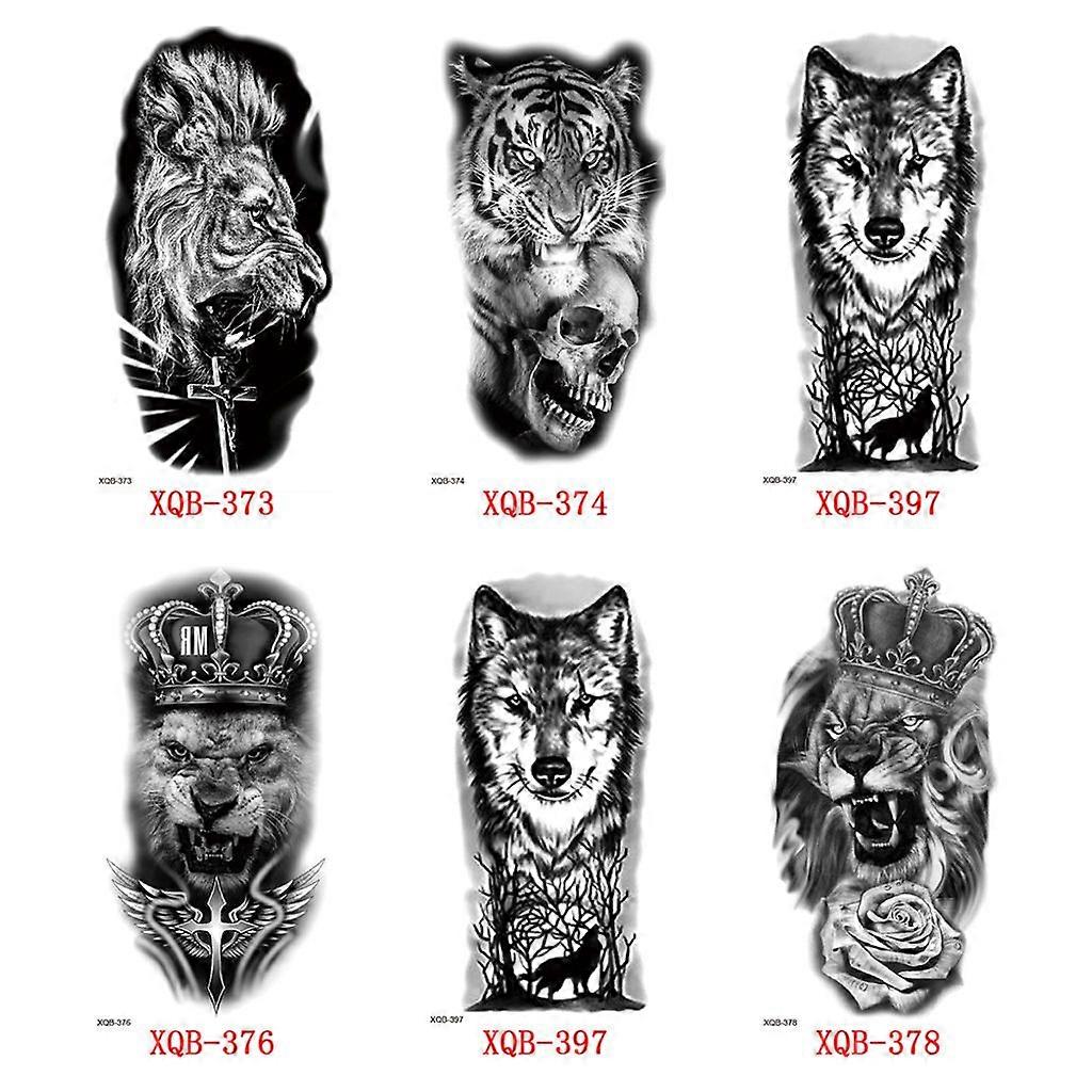 6 Full-Arm Waterproof Temporary Tattoos Skull Rose