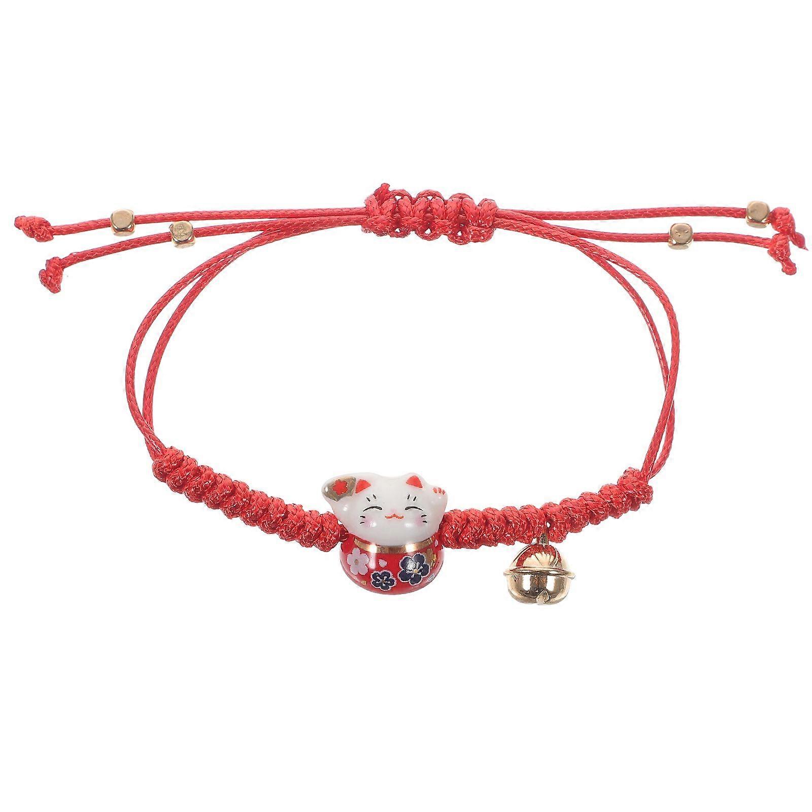Fortune Cat String Bracelet Adjustable Ceramic Fortune Cat Woven Bracelet