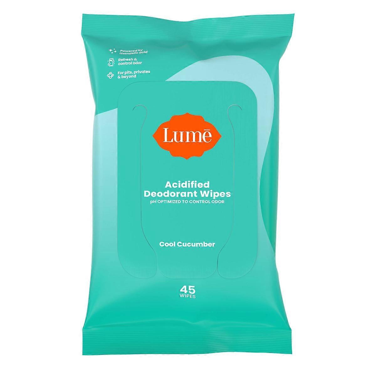 Lume Acidified Deo Wipes Pouch - Cucumber - 45ct