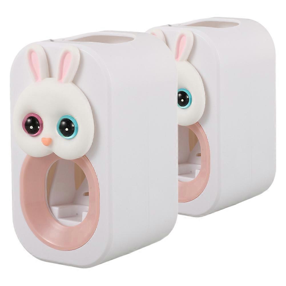 Toothpaste Dispensing Wall Mounted Spacesaving Plastic Rabbit Design Bathroom Organization For Family Daily Use 2Pcs