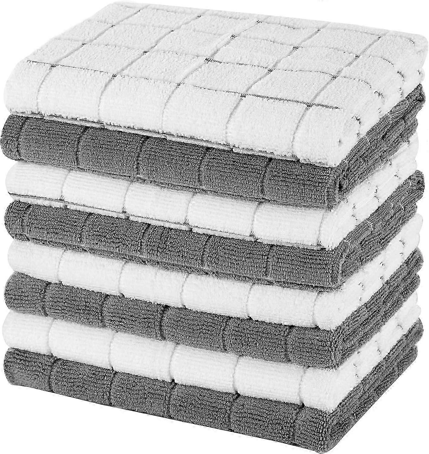 Set of 8 Super Absorbent Microfibre Kitchen Towels, Soft and Lint-Free, 45 x 65 cm, Grey