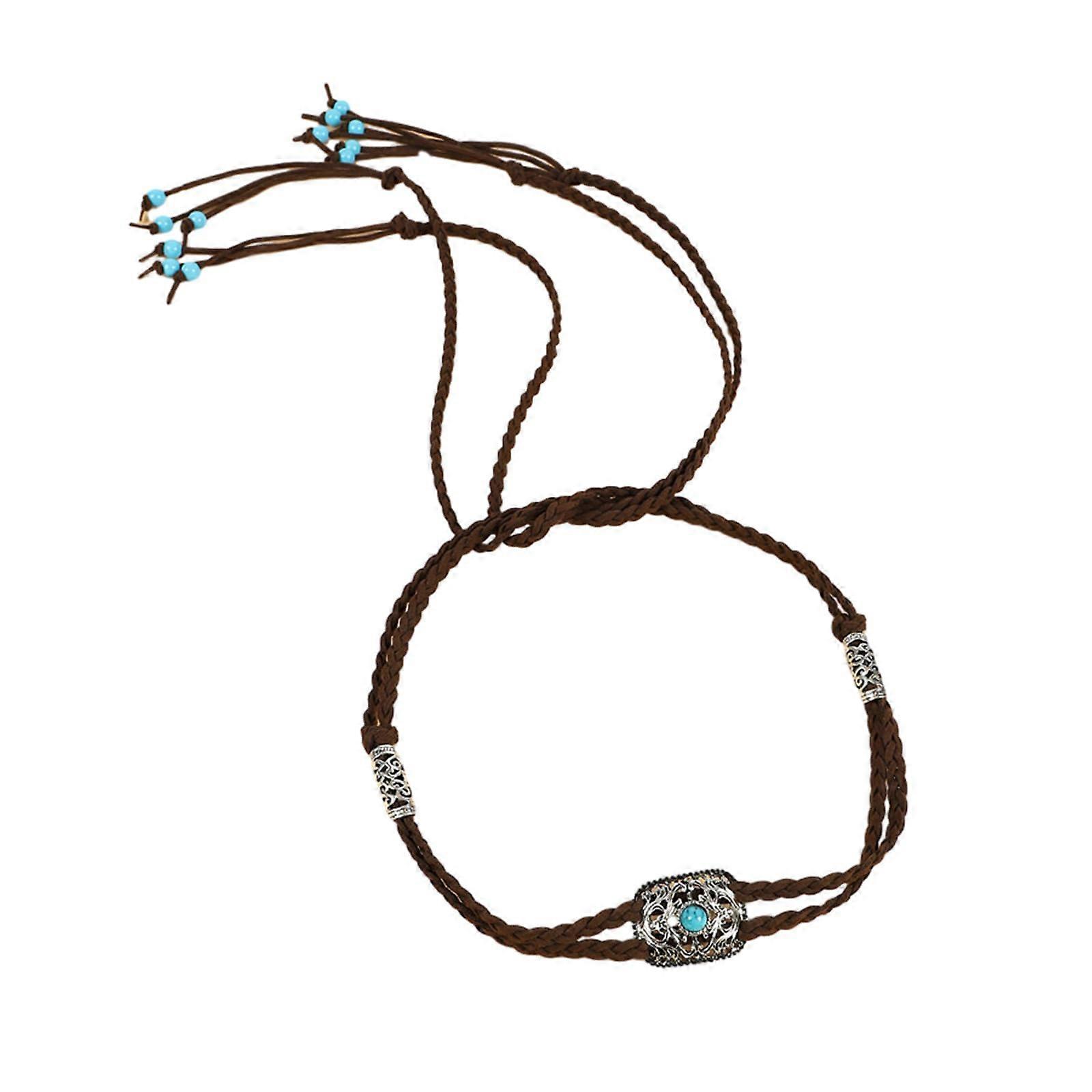 Women's Tibetan Tribal Costume Headpiece Woven Headband with Pre-Tied Tassels for Photo Props in Blau Color