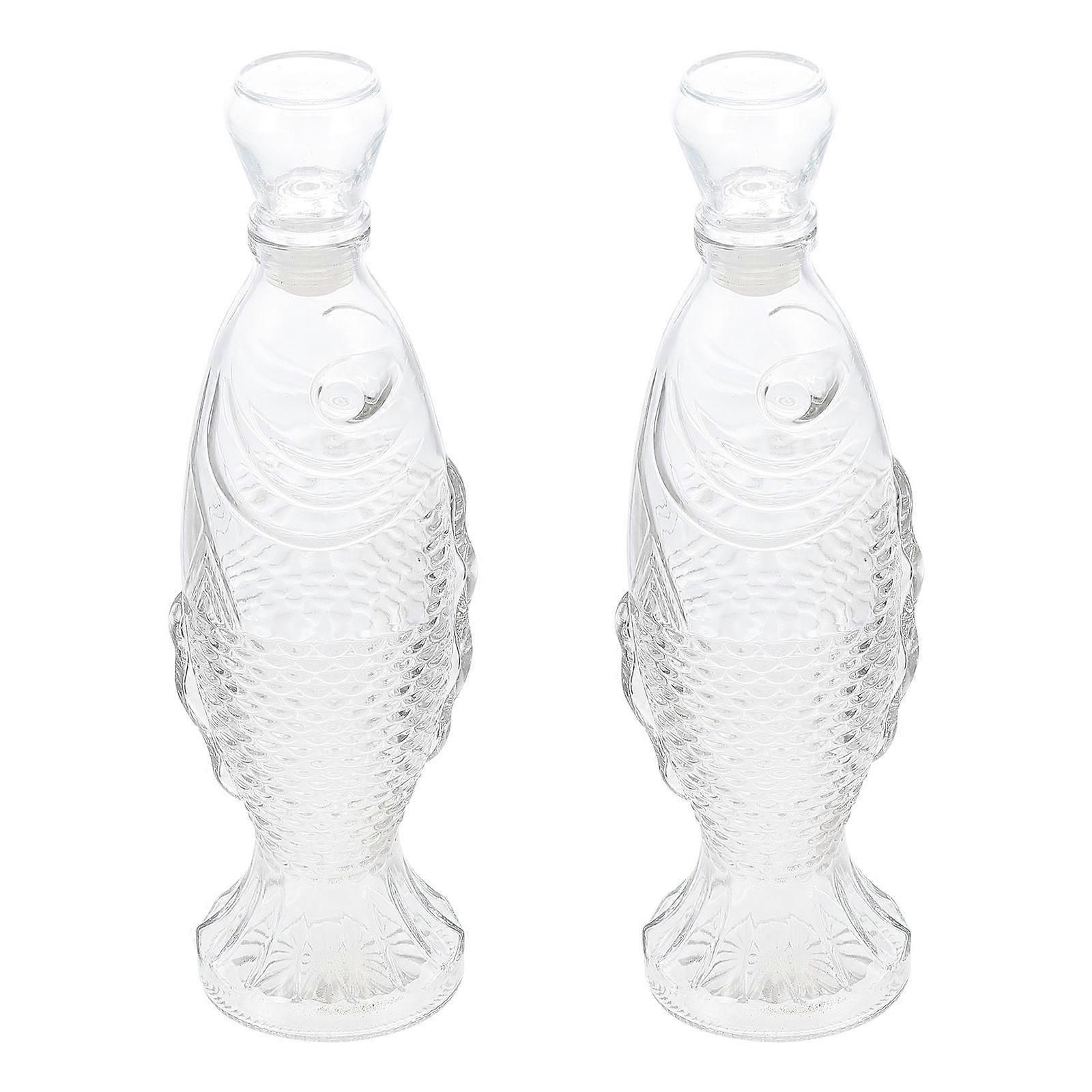 Şeffaf Cam Vazo Balık Şekilli Kapaklı Şeffaf Çiçek Vazo Dilek Şişesi 250ml 2 Adet