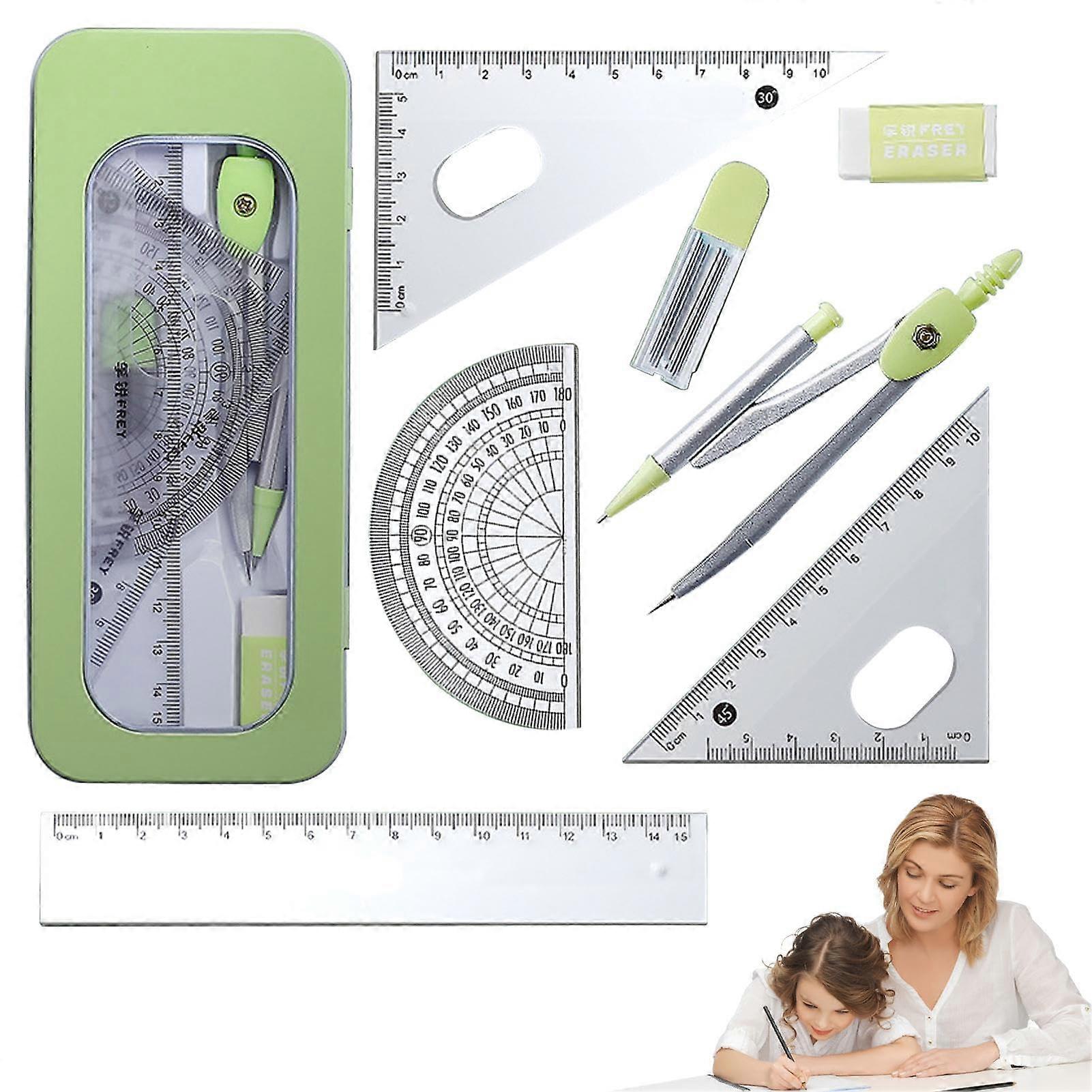 Compass Set, Geometry Set Math Geometry Kit Sets Box with Protective Compass Set for Teaching Materials and Students Learning Green