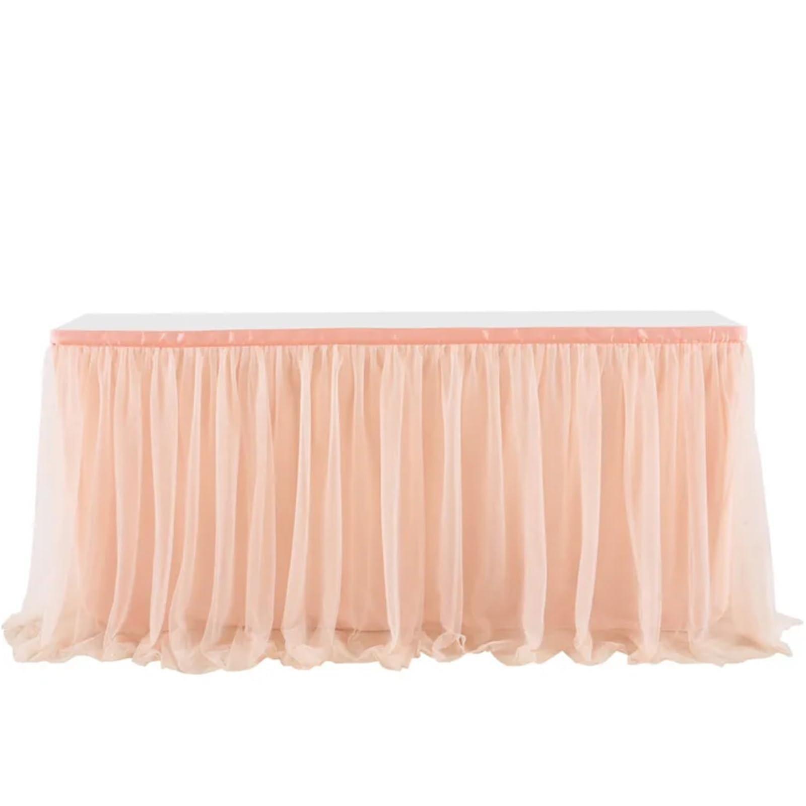 Party table skirt, 6ft/9ft tulle table skirt, rectangular round tutu (red, 9ft)