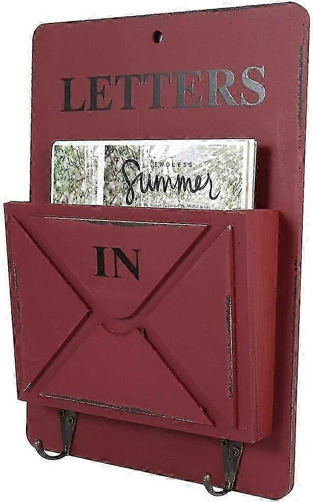 Vintage Wooden Letterbox with Key Hook, Wall Mounted Key and Mail Organizer, Rustic Home Decoration in White