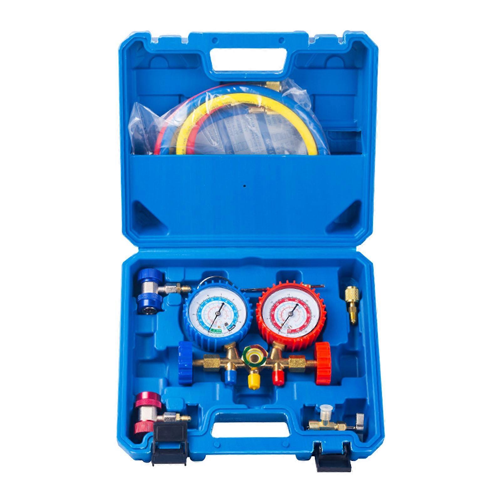 AC Manifold Gauge Set for R134a R22 R404 R407 R410 3 Way Automotive Air Conditioning Gauge Set with Gauge Hose Adapter