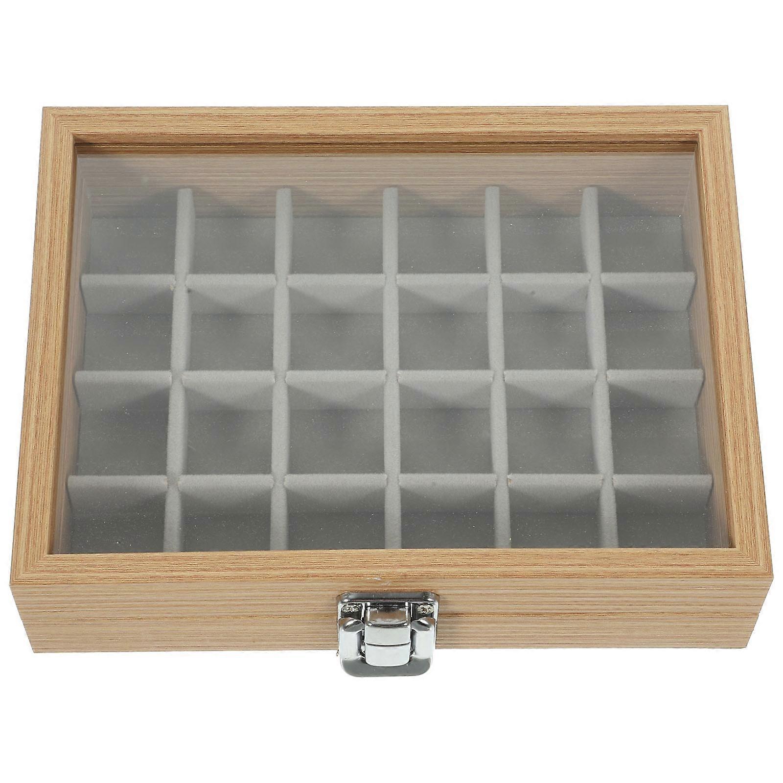Wooden Jewelry Display Box with Clear Lid Khaki Clear Lid Viewing Retro Storage Box for Home