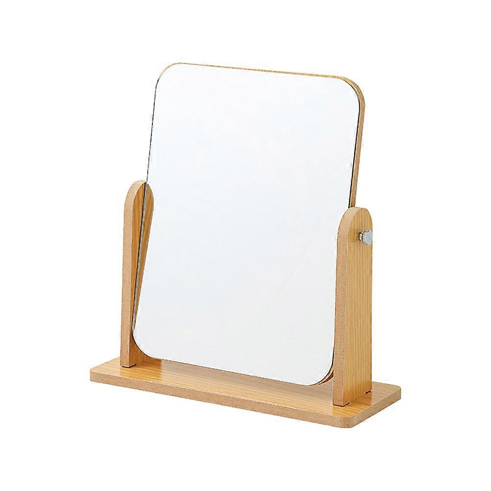 Beige Wooden Rotating Makeup Mirror with Angle Adjustable Stand for Convenient Beauty Use