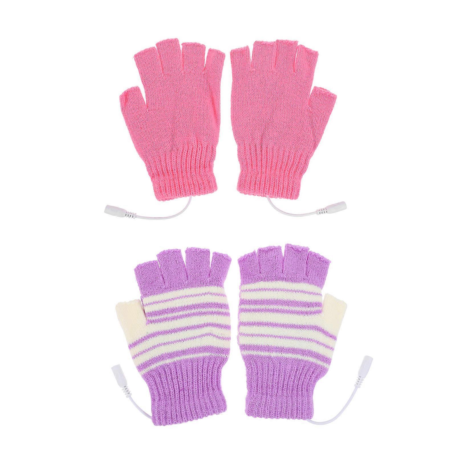Ladies Heated Gloves Usb Power Supply Cycling Running Warmers Wool Fingerless 2Pairs
