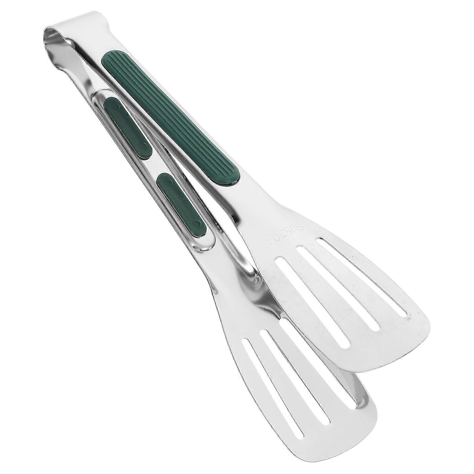 Stainless Steel Ergonomic Kitchen Tongs with Non Slip Handle for Heavy Duty Baking, Barbecue, and Serving Meat, Vegetables, Bread, and Salad