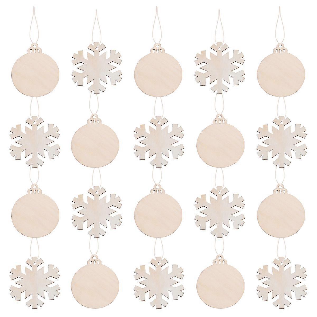 الحلي المعلقة المعلقات الخشبية عيد الميلاد DIY الحرف الخشبية غير المكتملة الاحتفال بعيد الميلاد الديكور المنزلي الكرة ندفة الثلج 20 قطعة