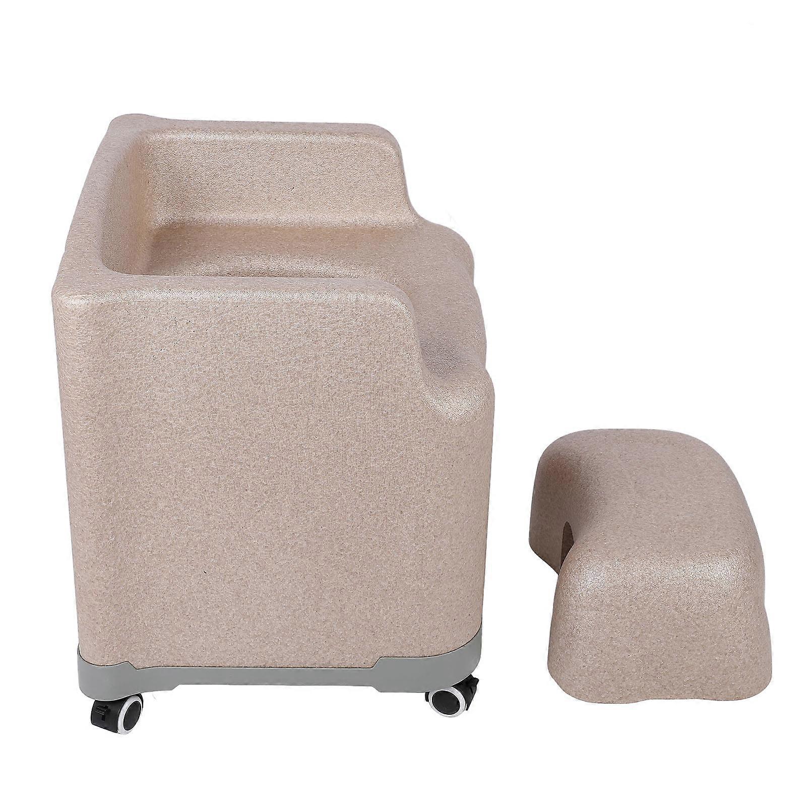 Bedside Commode Chair Soft Foam Shower Commode Wheelchair Shampoo Chair with Wheels and Footrest Rolling Chair for Elderly Adults Beige