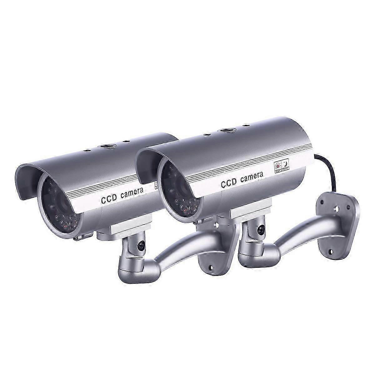 Dummy Outdoor Camera with Flashing LED - Realistic Fake Security Camera in Bullet Shape for Indoor or Outdoor Use - Silver