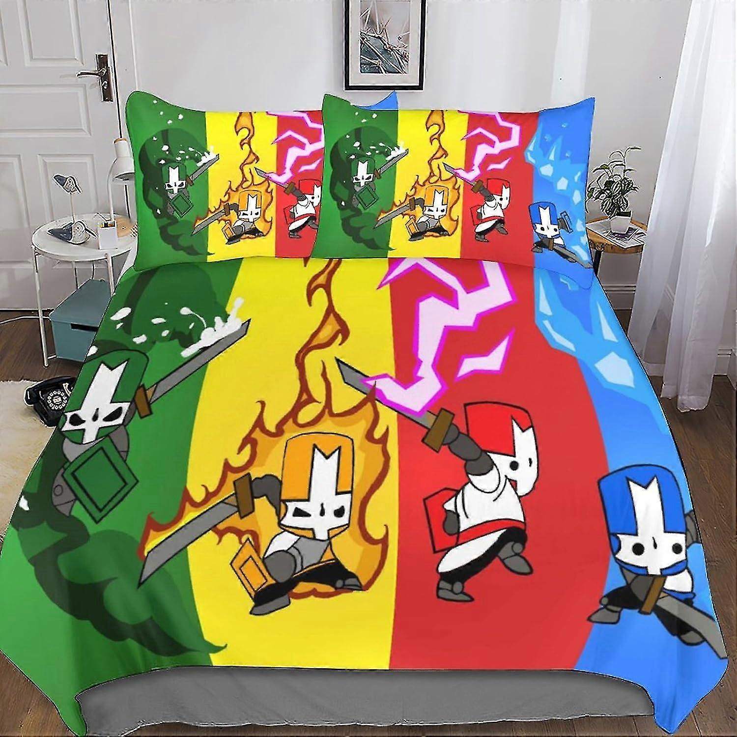 Conjuntos de Capa de Edredom Castle Crashers - Capa de Colcha de Jogos de Anime 3D, Conjunto de Cama para Crianças, 3 Peças com Fecho de Zíper
