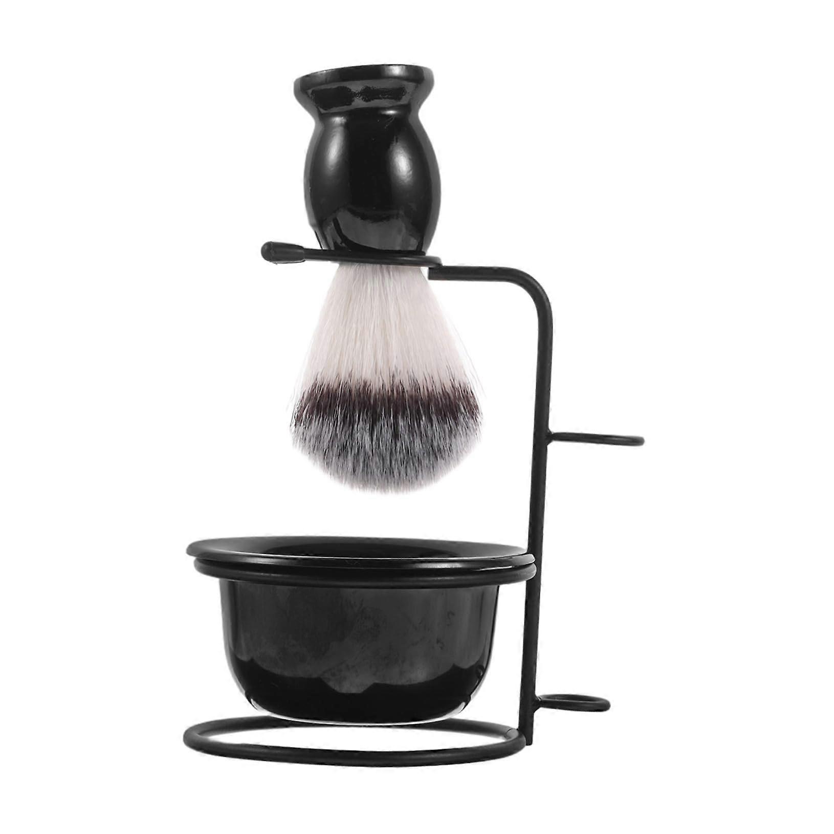 Shaving Brush Set with Soap, Bowl, Stand, Handle, Plastic Black
