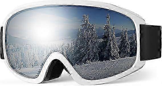 Ski Goggles, OTG Glasses Style Ski/Snowboard Goggles for Men, Women and Teens, Anti-Fog UV Snow Goggles (Silver)
