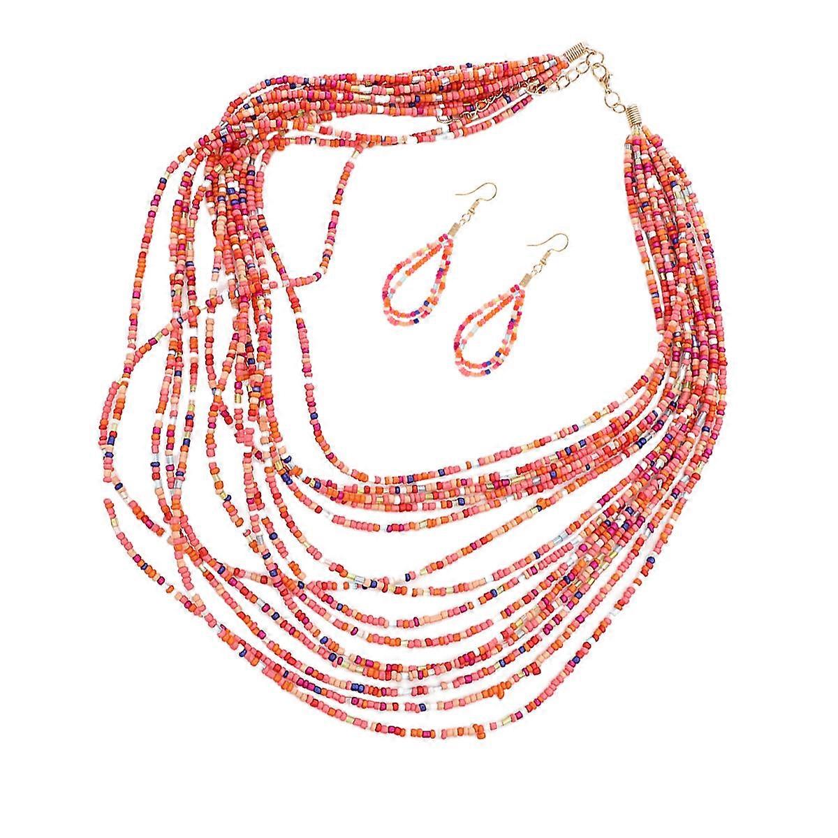 Bohemian Style Earrings Necklace Kit with Delicate Plastic Beads for Wedding Parties Multi Layer Rice Necklace Comfortable to Wear