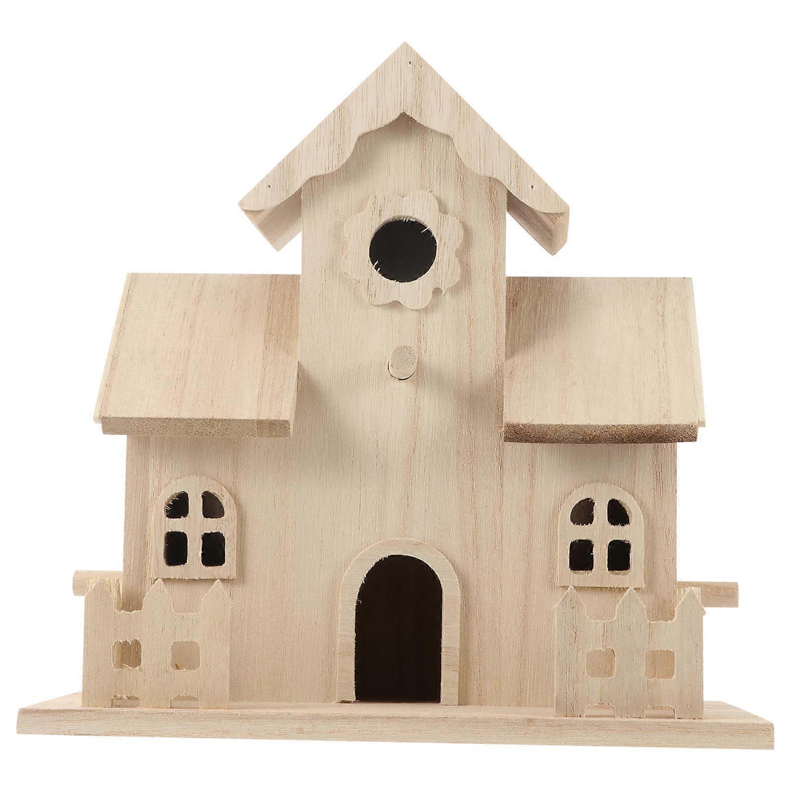 Beige Wooden Bird Nest Simulation Ornament for Pet Use Home and Garden Decoration 5.5 x 4.5 x 3.5 Inches