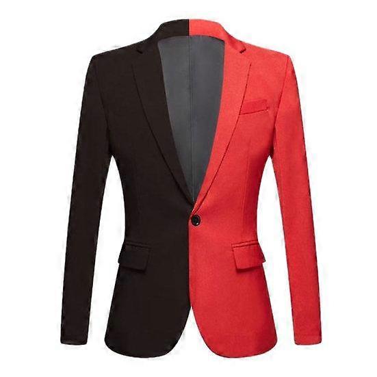 Men Spring Autumn Patchwork Contrast Color Suit Coat Lapel Long Sleeve Flap Pockets Single Button Slim Fit Suit Jacket