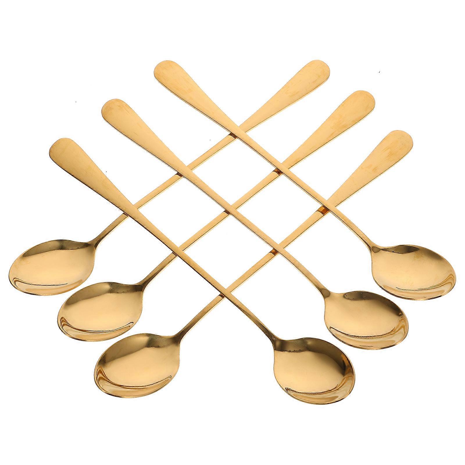 6pcs Espresso Coffee Spoons Stainless Steel Dessert Long Metal Spoons