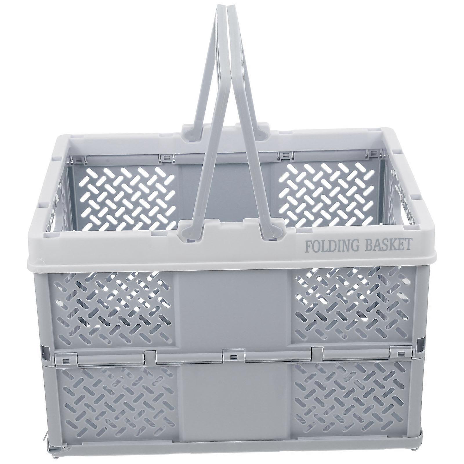 Portable Picnic Basket Rectangular Design Sundries Organizer For Outdoor Adventure Grey PP Material With Foldable Function 1Set