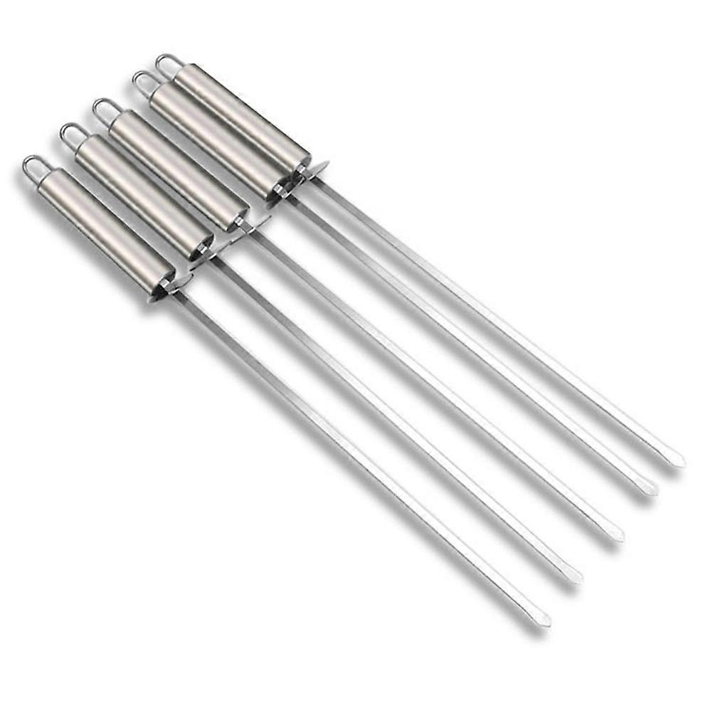Sturdy Stainless Steel BBQ Skewers Reusable for Outdoor Barbecue with Heat Resistant Handle 10 Pieces