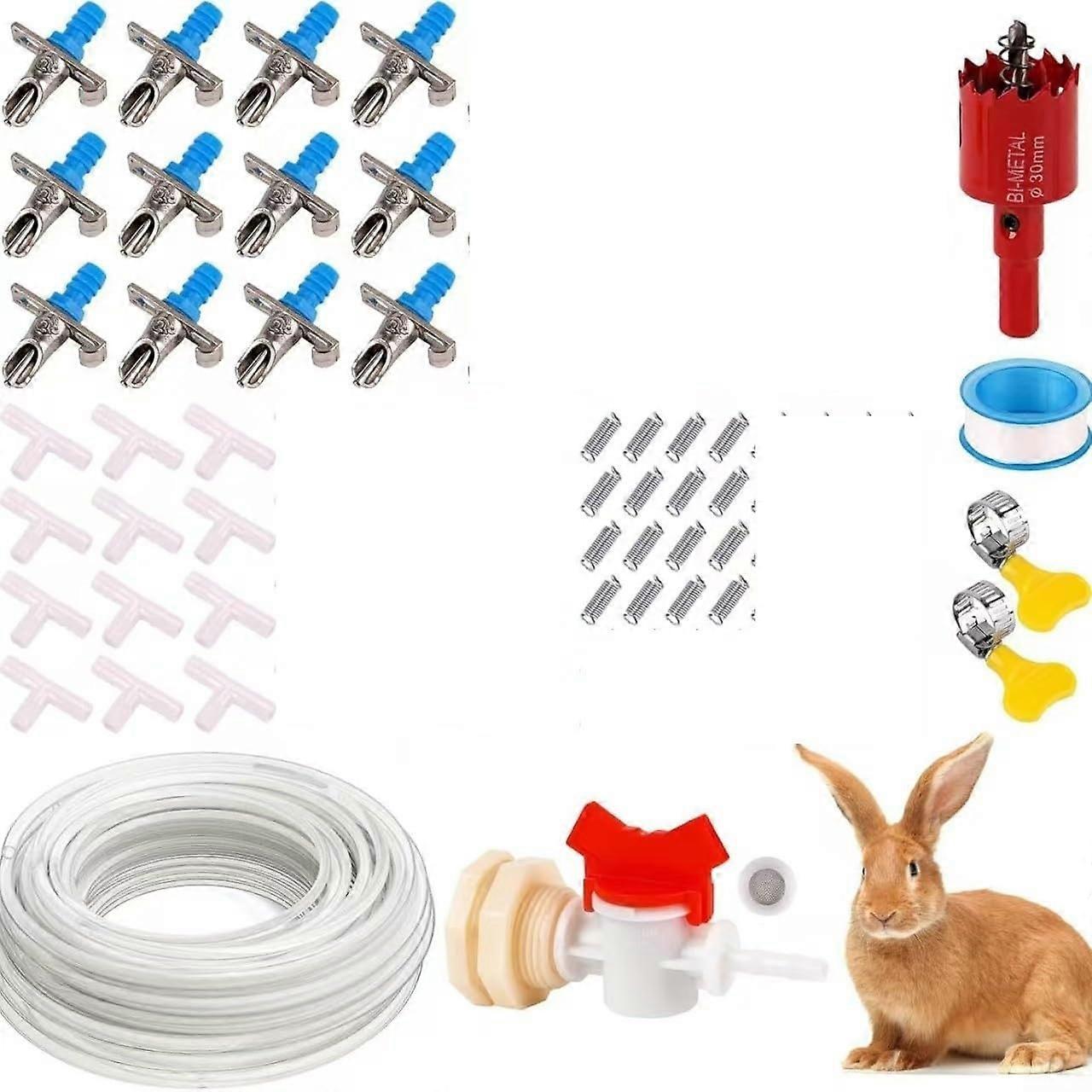 Rabbit Water Fountain with Dual Nozzle for Enhanced Drinking Experience, 12-Piece Set, Durable Plastic, Easy to Clean