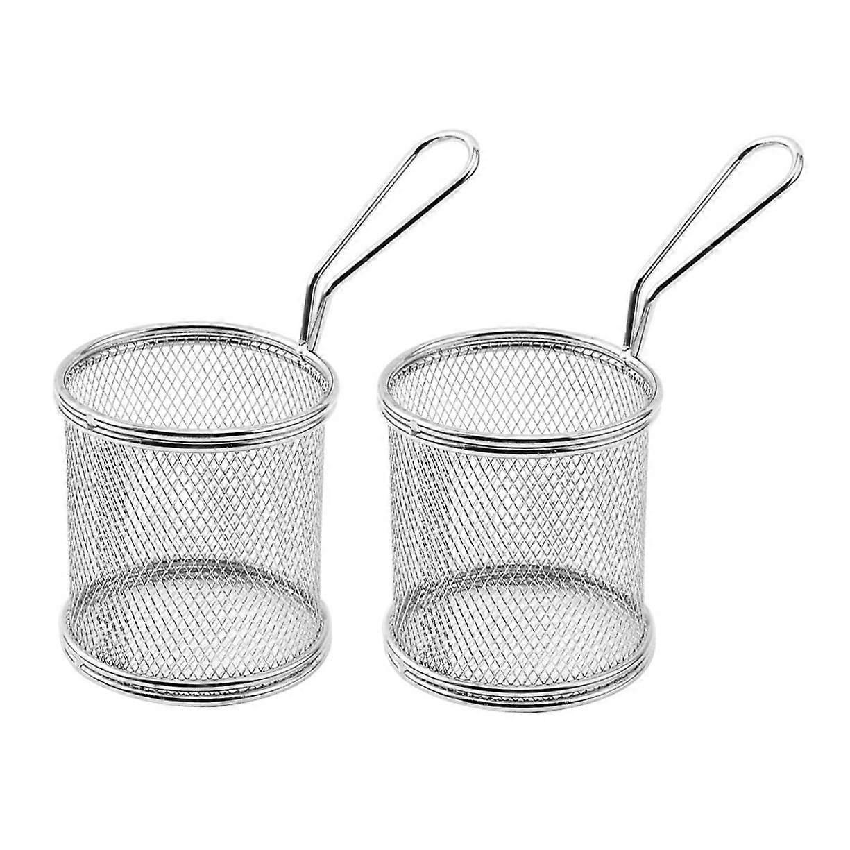 Stainless Steel Frying Basket Set of 2, Durable Reusable Chip Frying Baskets with Heat Resistant Handle