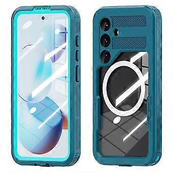 REDPEPPER For Samsung Galaxy S25 IP68 Vanntett Magnetisk Veske Klar Telefon Deksel - Lake Blue + Cyan