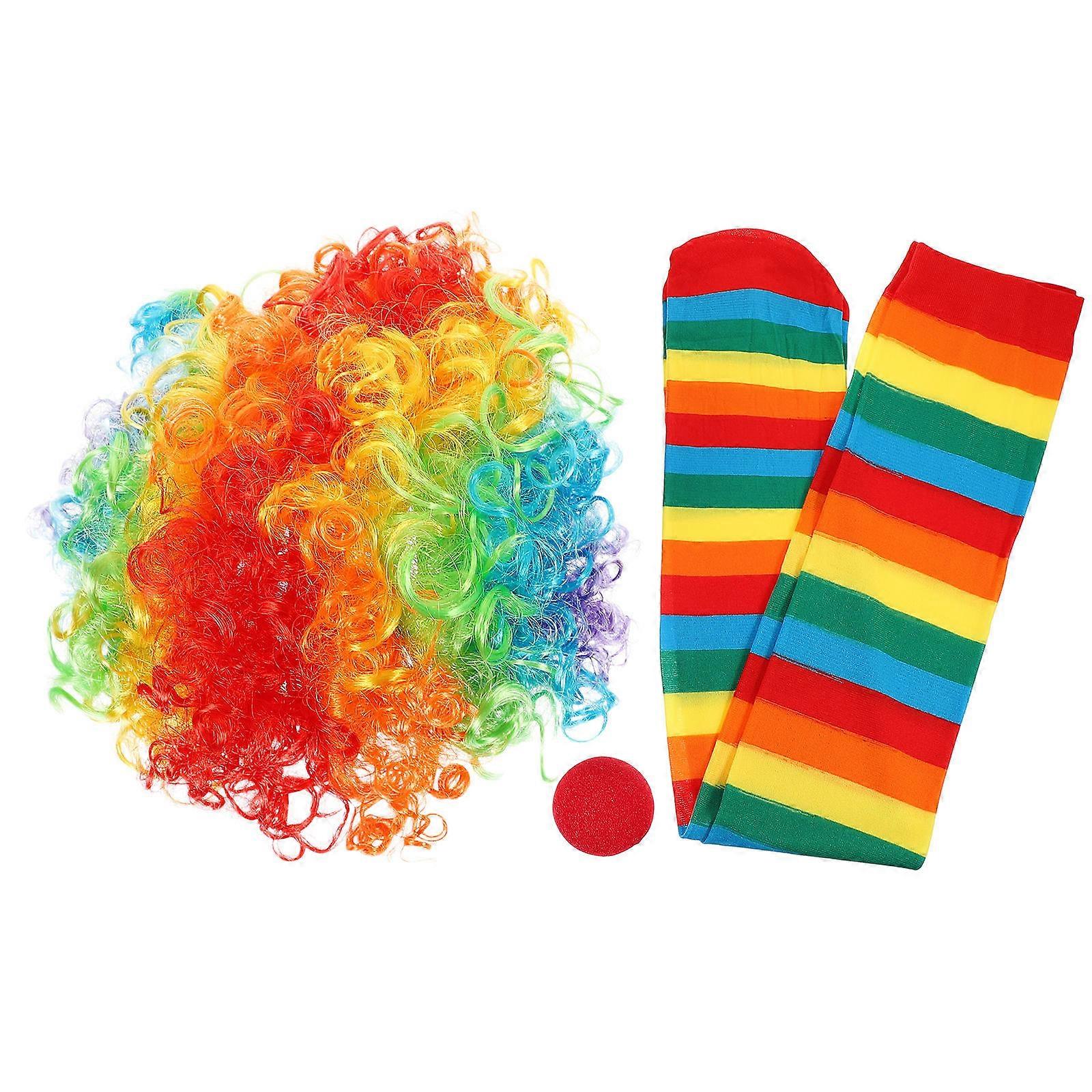 Clown Costume Accessories 1 Set Including Wig Nose Socks For Halloween Carnival Parties Colorful Design Perfect For Dress Up